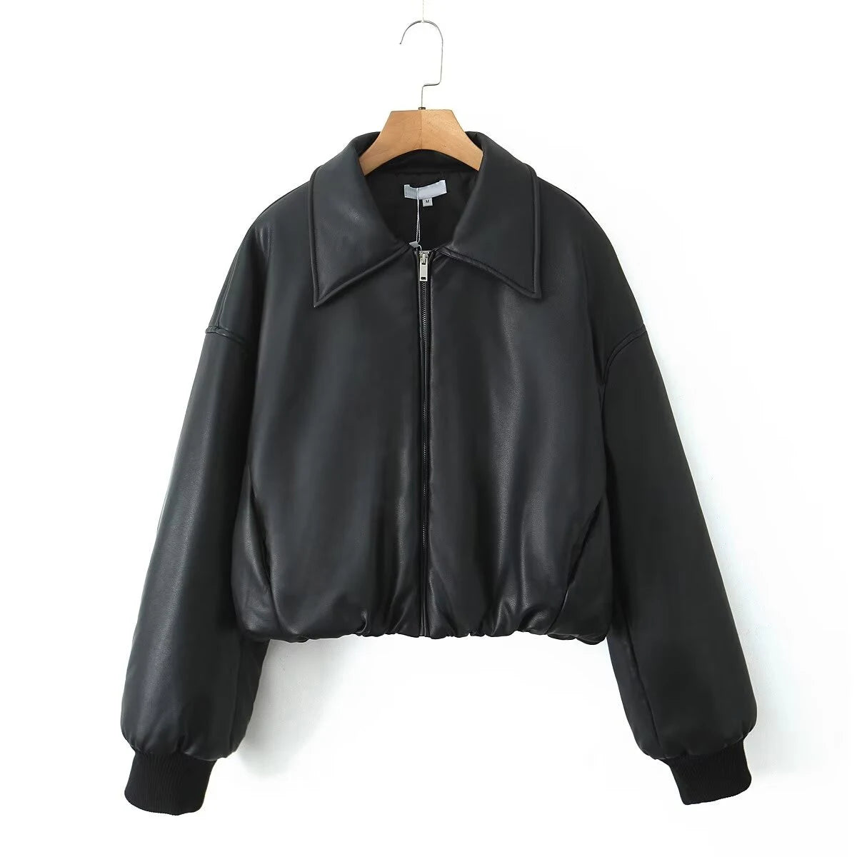 YENKYE Women Black Coffee Faux Leather Jacket Coat Long Sleeve Zipper Motorcycle Outerwear Female Autumn Winter Warm Coat Short