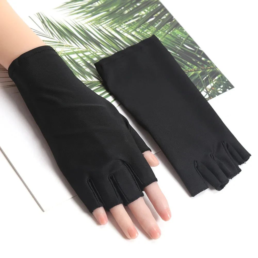 1Pair Sunscreen Protection Fingerless Gloves Women Arm Cool Summer Breathable Thin Mittens Half Finger Sleeves Black White Beige