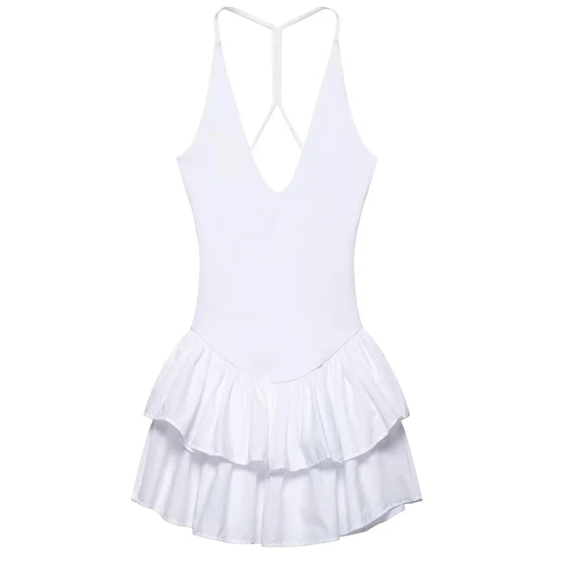 HXAO Off Shoulder Women's Dress Halter Solid Short Dresses 2025 Woman V Neck Layered Mini Dress Backless Party Dress For Women