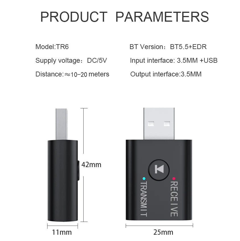 Bluetooth 5.0 Audio Transmitter Receiver 3.5mm AUX Jack RCA USB Dongle Stereo Wireless Adapter for TV Car PC Speaker Headphone