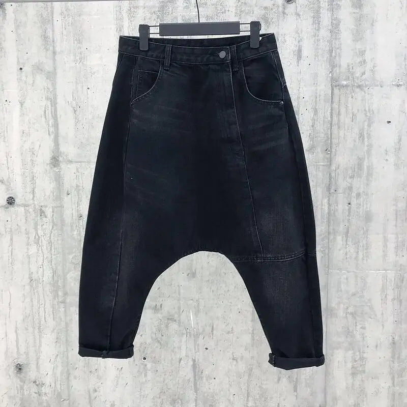 Women High Waist Chic Nine Points Harem Blue Jeans Hip Hop Street Cross-pants Full Length Clothing Boyfriend Washed Pants