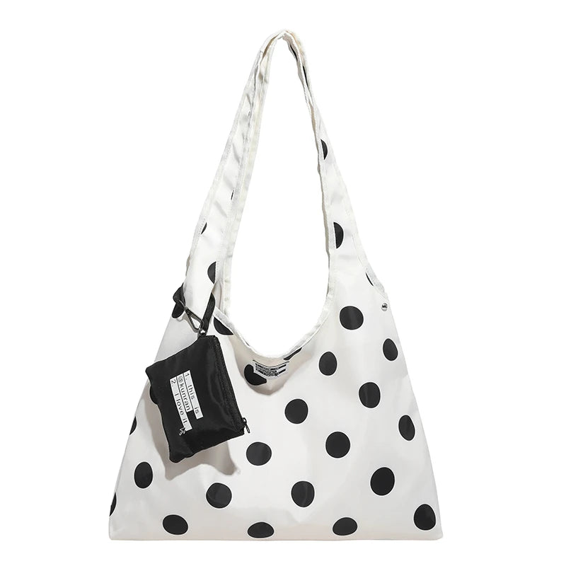 Nylon Dots Zipper Large Capacity Casual Tote Bag 2026 New Korean Style Versatile Bags Sweet Daily Commute Fashion Shoulder Bags