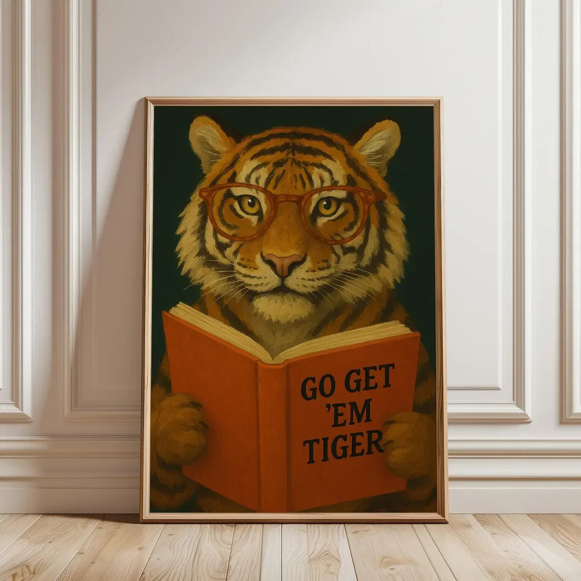 Humorous Bookworm Wall Art Decor for Library Office Study - Unique Theme Home Decorative Painting