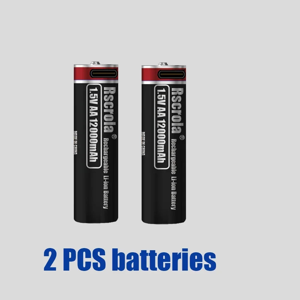 2026 Hot Rechargeable Battery Lithium-ion 1.5V AA1200mAh Rechargeable Battery 1.5V AAA6800mAh Battery with USB-C Cables
