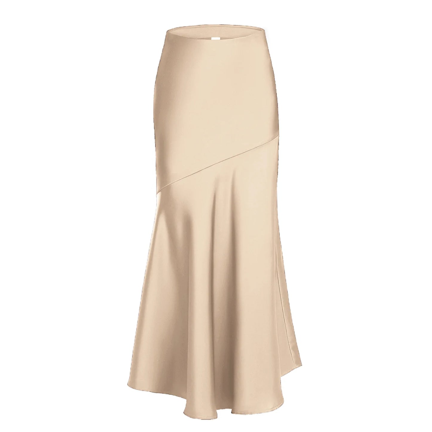 Fishtail Maxi Skirt Elegant Faux Silk Satin Skirts for Women High Waist A-line Office Lady Skirt Solid Color Glossy Finish W6681