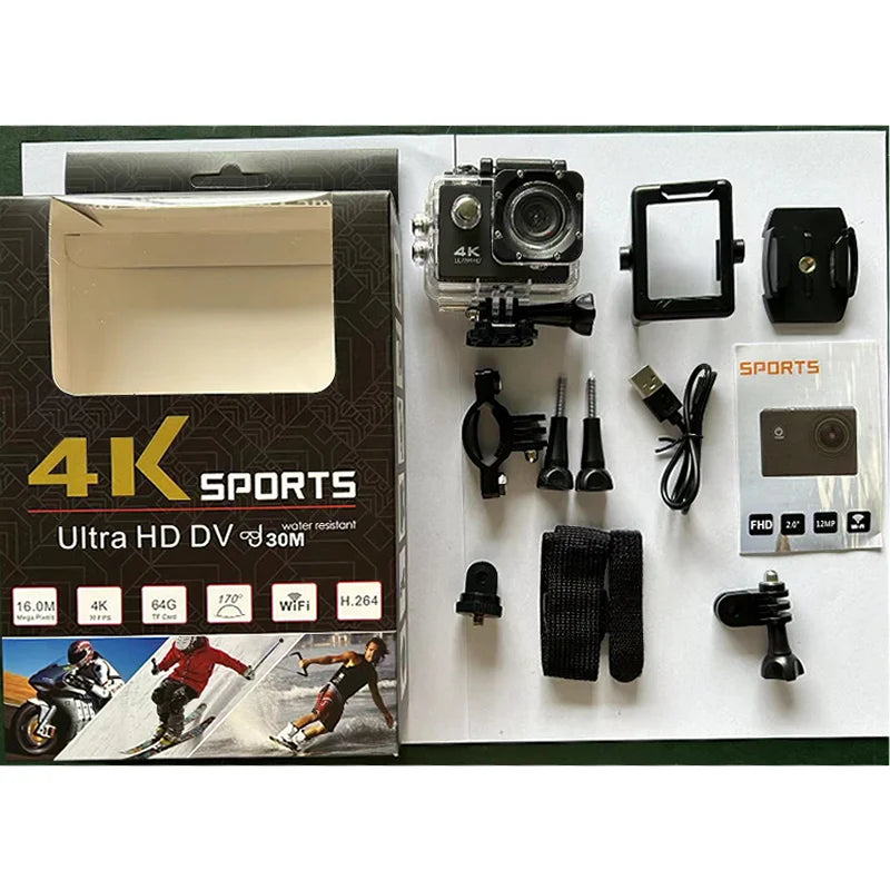  Action Camera 4K WiFi 2.0 Inch Touch Screen 140° Wide Angle Video Recording 30M Waterproof Bicycle Motorcycles Sports Cameras