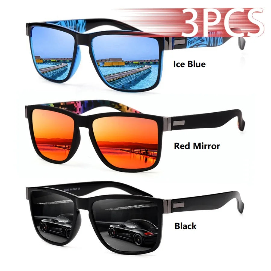 3PCS Fashion Classic Square UV400 Sunglasses Men Women Driving Fishing Colorful Trendy Lightweight Outdoor Goggles