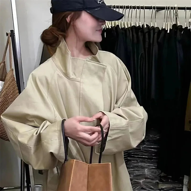 2025 Korea Casual Long Women Trench Coat Autumn Winter Turn Down Collar Female Windbreaker Overcoat With Belt