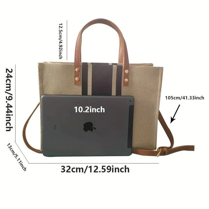 Women's Handbag Professional Commuter Stripe Simple Shoulder Large Bag Large Capacity Canvas Bag