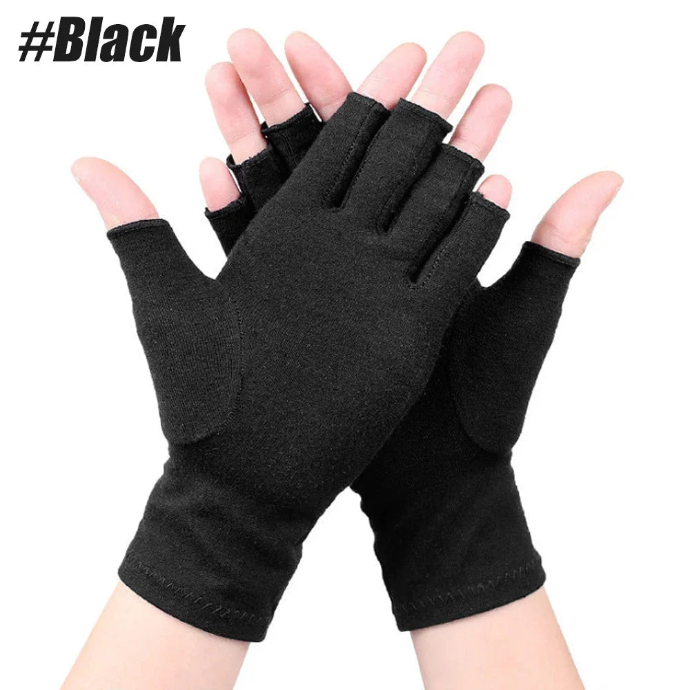 GOMOREON 1 Paar Arthritis-Handschuhe für Damen und Herren, geeignet bei Karpaltunnelsyndrom, rheumatoider Arthritis, Sehnenentzündung, fingerlose Kompressionshandschuhe für Daumen und Finger