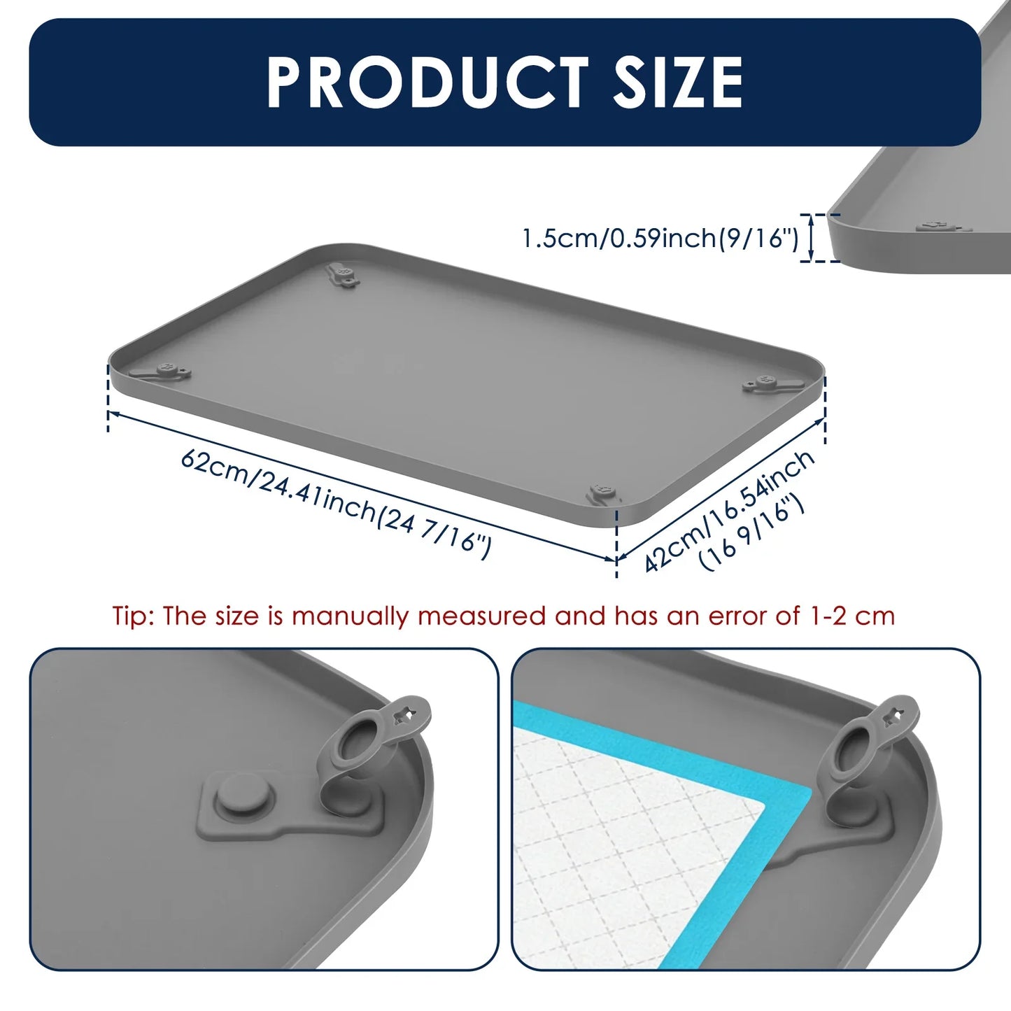 Pet Pee Pad Holder Silicone Dog Urine Pad Holder with Corner Snaps Leak Proof Puppy Pee Tray Mat Dog Training Mat Pet Supplies