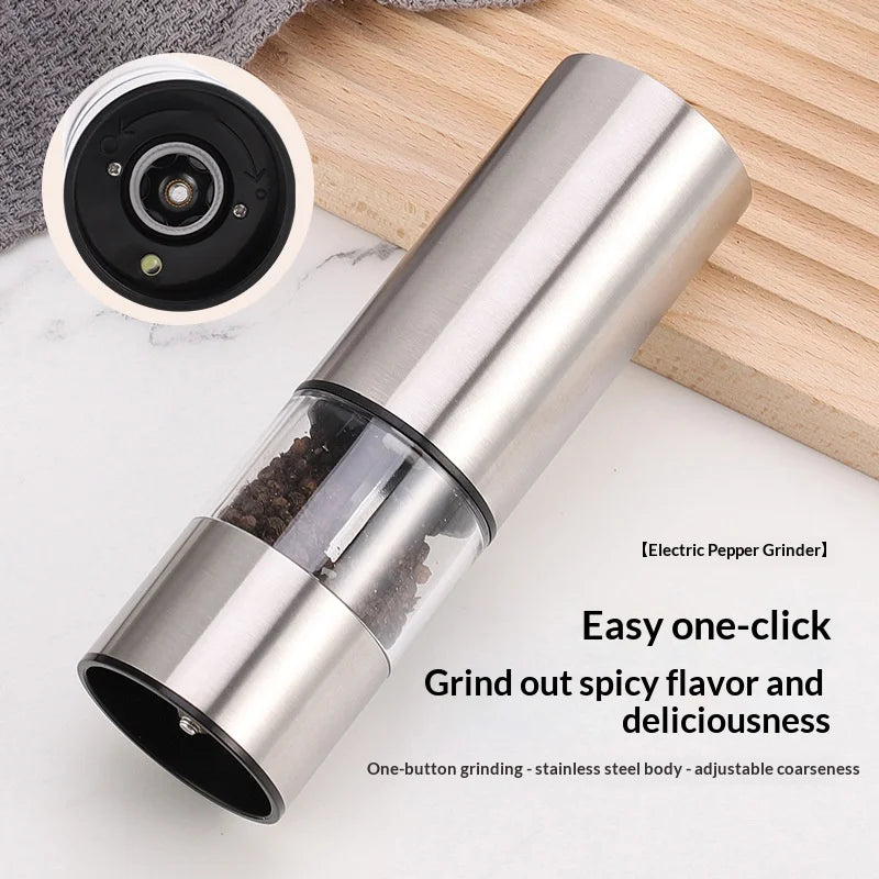 Battery Operated Electric Salt And Pepper Grinder Set Stainless Steel Mills with LED Light for Kitchen