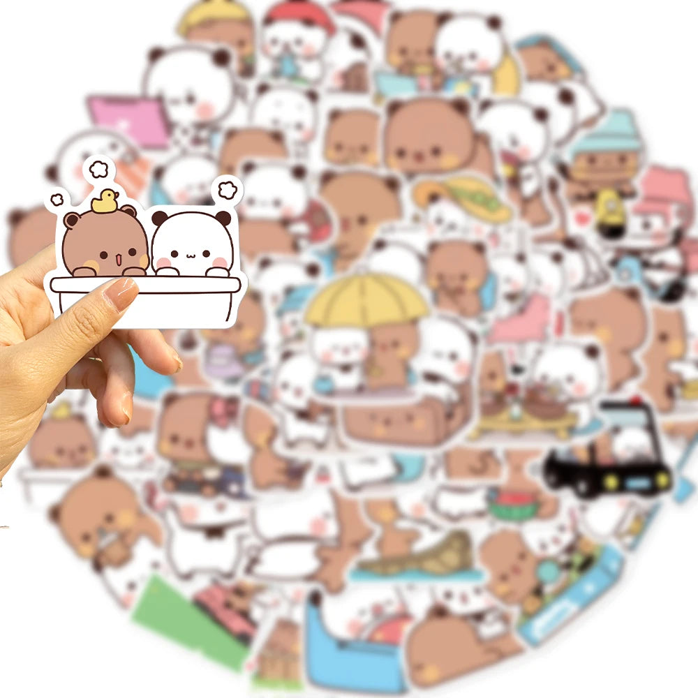 50Pcs Cartoon Panda PVC Stickers Cute Kawaii Vinyl Decoration Decal DIY Funny Creative Gift for Teens Party Supplies for Adults