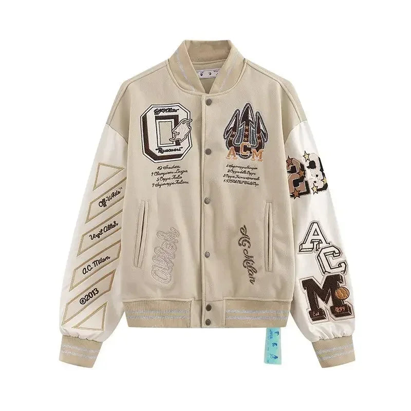 Bright Brick Craft Embroidered Jacket Women Mens Bomber Coats Thick Cotton Bomber Jacket American Veste Baseball Homme Jackets
