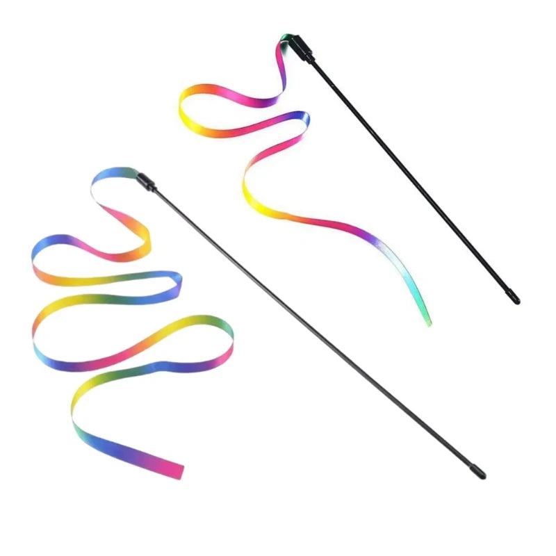 Pet Cat Toys Cute Funny Rainbow Strips Stick Cat Teaser Wand Pet Toys for Cats Interactive Toys Cat Supplies Pet Products