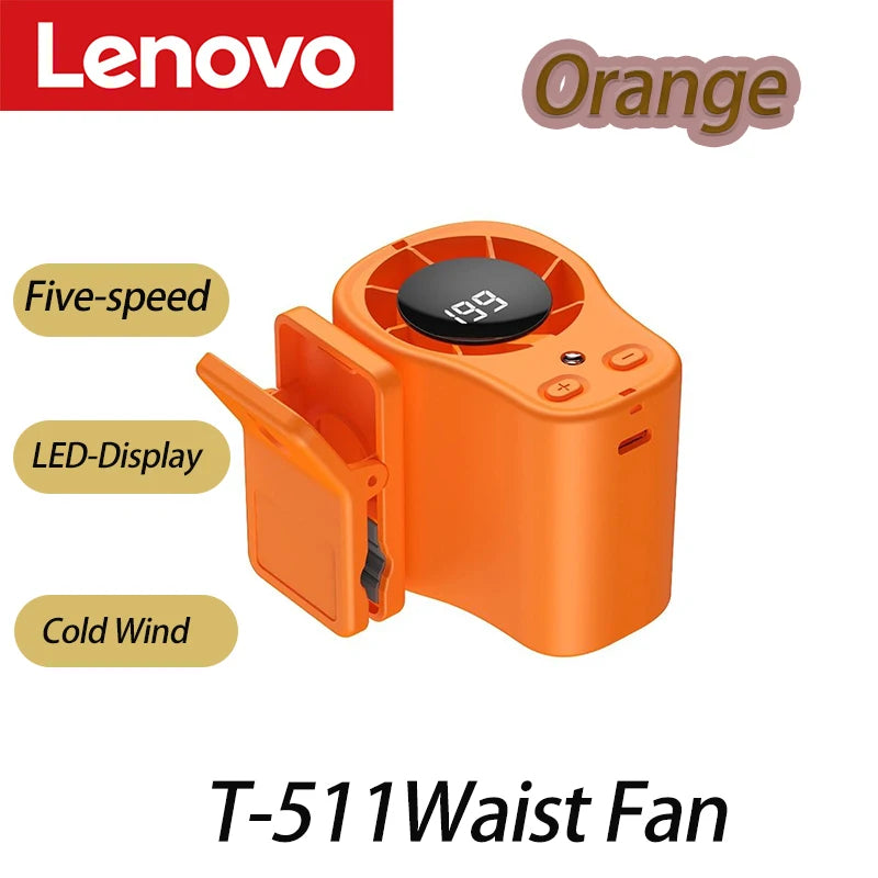Lenovo Portable Handheld Fan LED Digital Display Lightweight Fan Pocket Size Low Noise Small Electric Fan Outdoor Fan 2026New