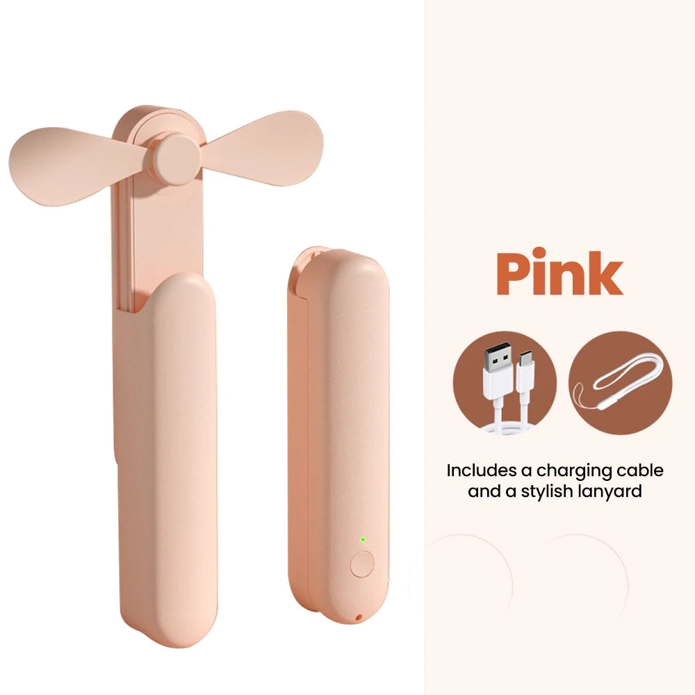 Portable Fan Mini Handheld Fan USB Recharge 3 Speed Hand Held Small 2 in1 Pocket Fan with Power Bank Feature