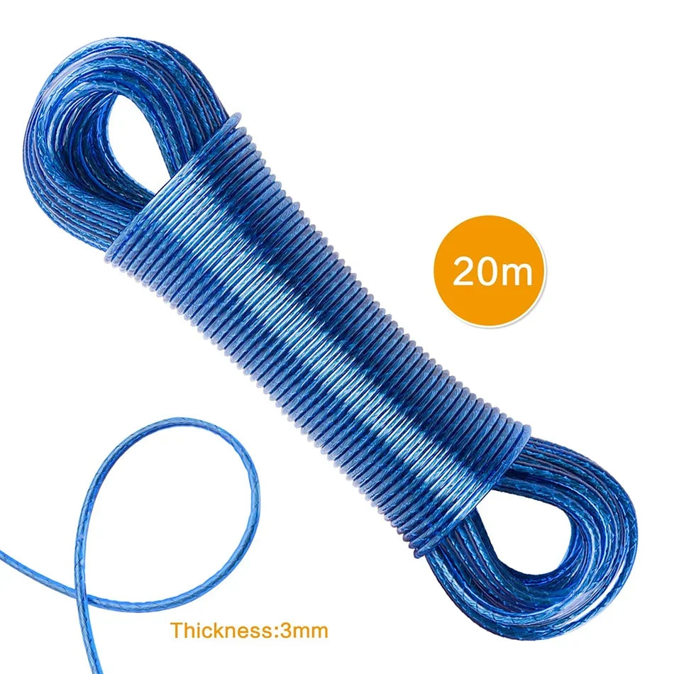 Clothing drying rope, 787.4 inch 3mm rope, garden washing line, steel wire PVC cloth rope, outdoor travel camping accessories