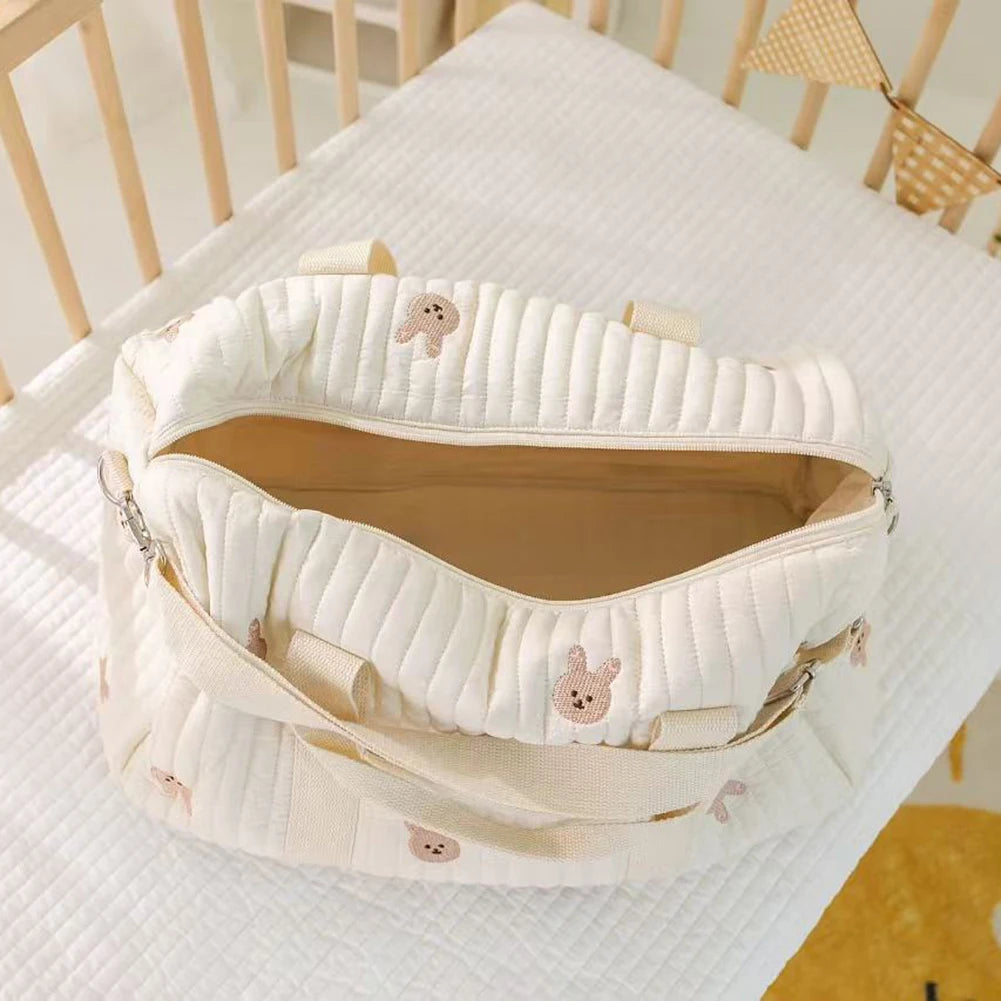 Baby Diaper Bag Embroidered Nappy Organizer Messenger Bag Cute Cartoon Shoulder Bag with Zipper Luggage Tote Bag for Travel