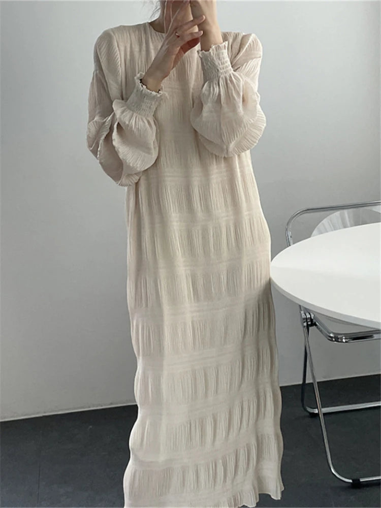 Colorfaith DR3520 New 2024 Chiffon Fold Chic Wild Oversized High Waist Elegant Lady Women's Autumn Winter Holiday Long Dresses