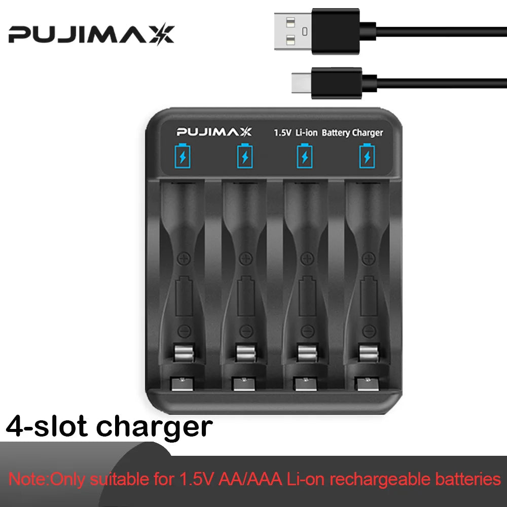 PUJIMAX 2/4/8-slot Battery Charger for 1.5V AAA/AA Li-on Rechargeable Battery Short Circuit Protection LED Display USB Charger