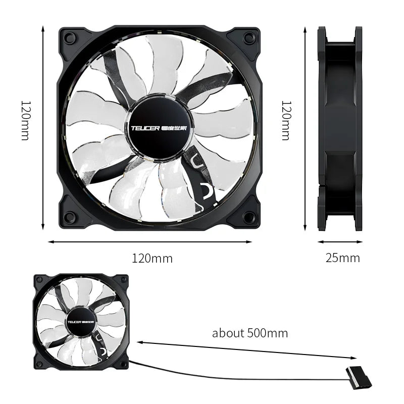 Teucer 120MM PC Case Cooling Fan Desktop Chassis Power 12V Big 4Pin Led 12CM Hydraulic Bearing Quiet Link Ventilador Radiator