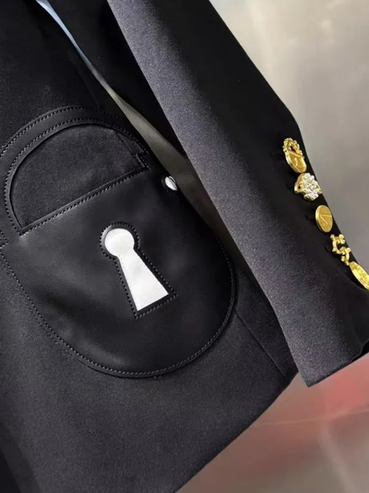 ZMEENNA Elegant Black Blazer For Women With Lock And Key Details And Gold Adornments Stylish And Unique Outerwear ZM4108