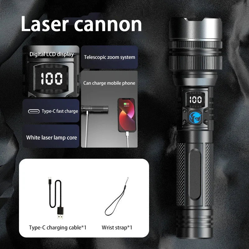 Lenovo 1000000LM Super Bright LED Flashlight Rechargeable USB-C Digital Display IPX8 Waterproof Long Lasting Camping Emergency