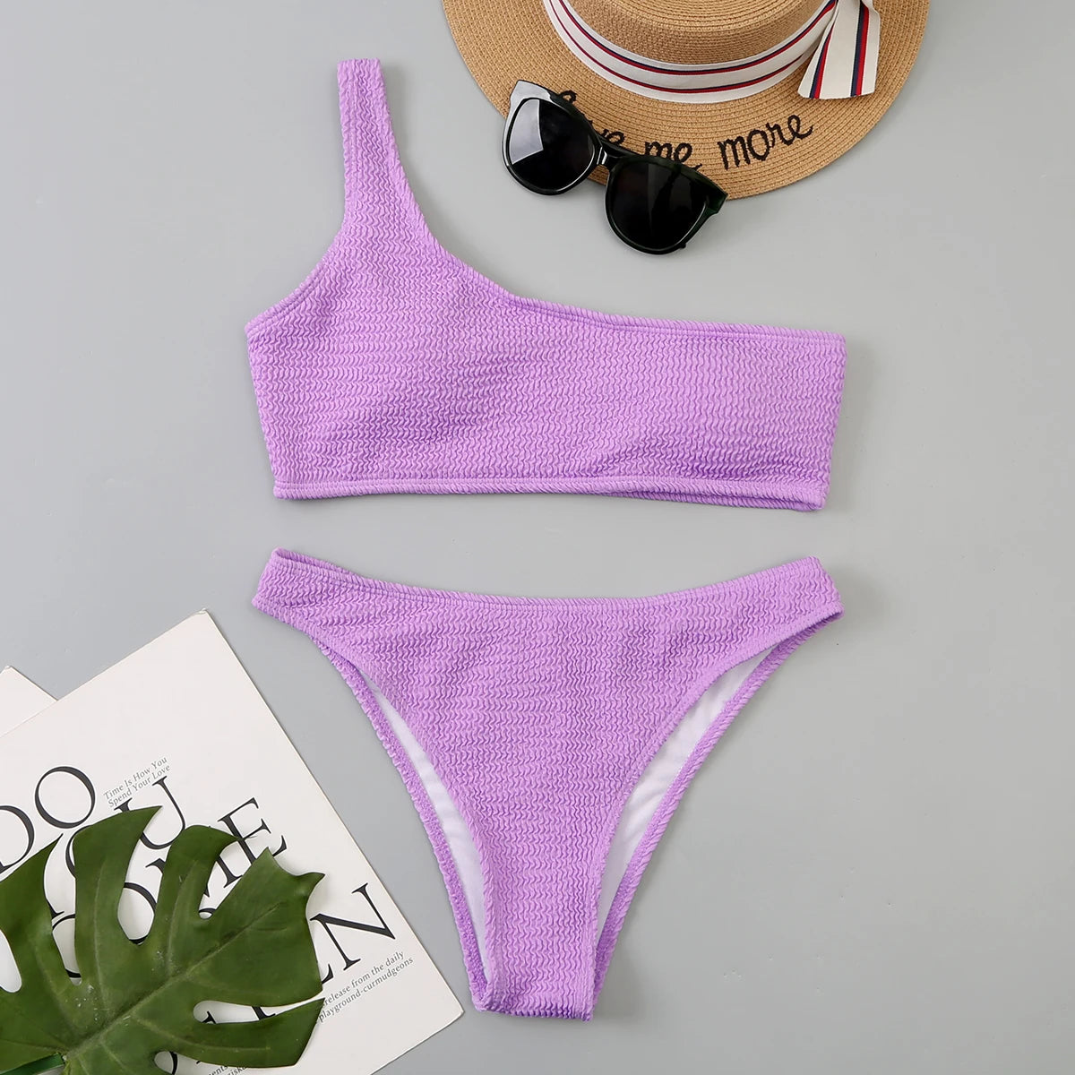 One Shoulder Bikinis 2026 Women Sexy Swimwear Female Brazilian Swimsuit Solid Beachwear Bathers Bathing Swimming Swim Suit