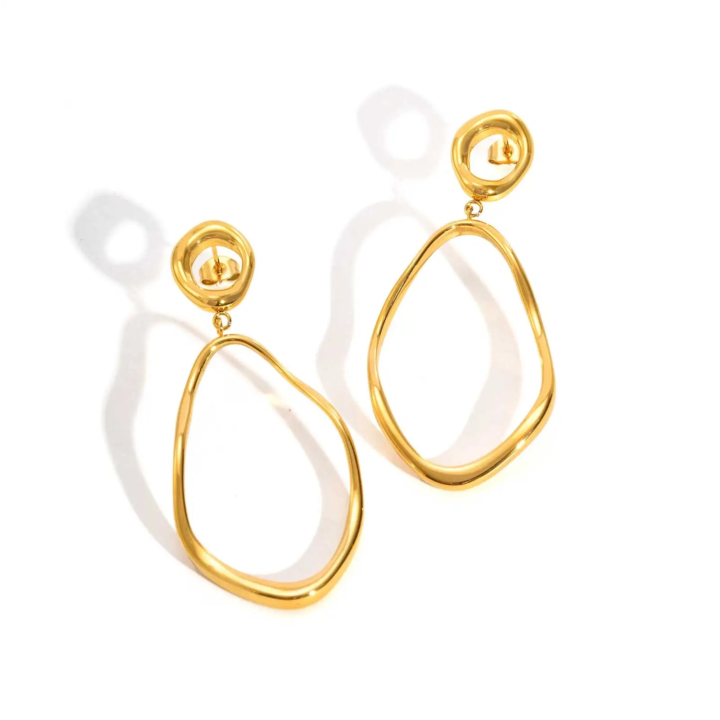 Geometric Irregular Lines Oval Drop Earrings, Minimalist Stainless Steel 18K Gold Plated Earrings,Trendy Party Jewelry for Women