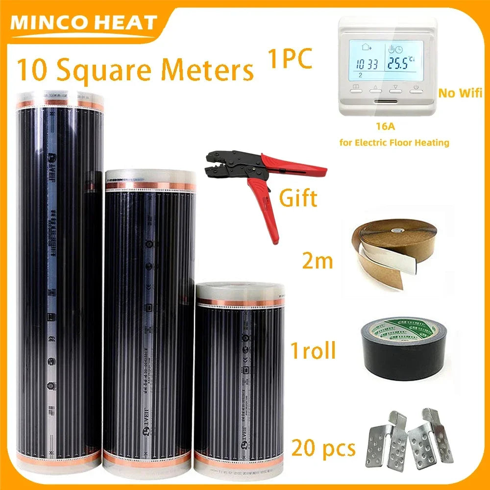 Minco Heat 220W/㎡ 50/80cm Width 10m2 Infrared Underfloor Heating Film with Wifi Thermostat Installation Kit