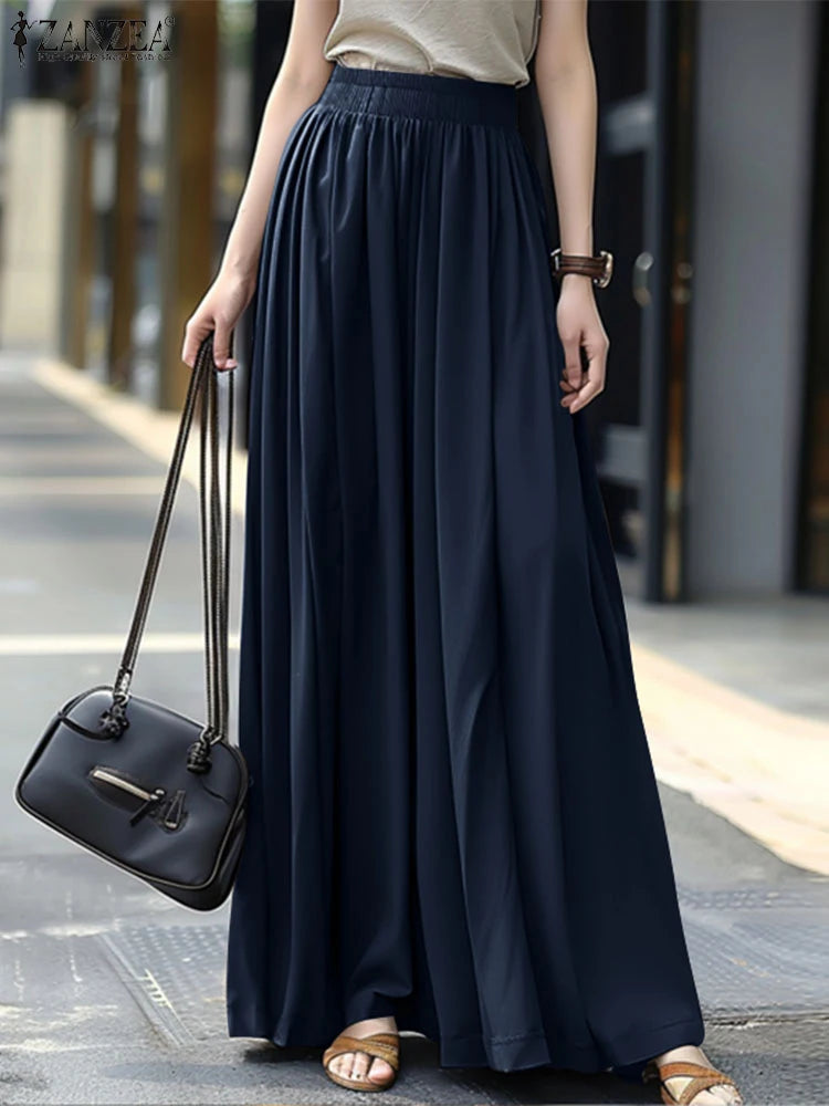 ZANZEA High Waist Streetwear Maxi Skirts Ruffled Autumn 2025 Women Solid A-line Faldas Korean Fashion Casual Loose Long Jupes