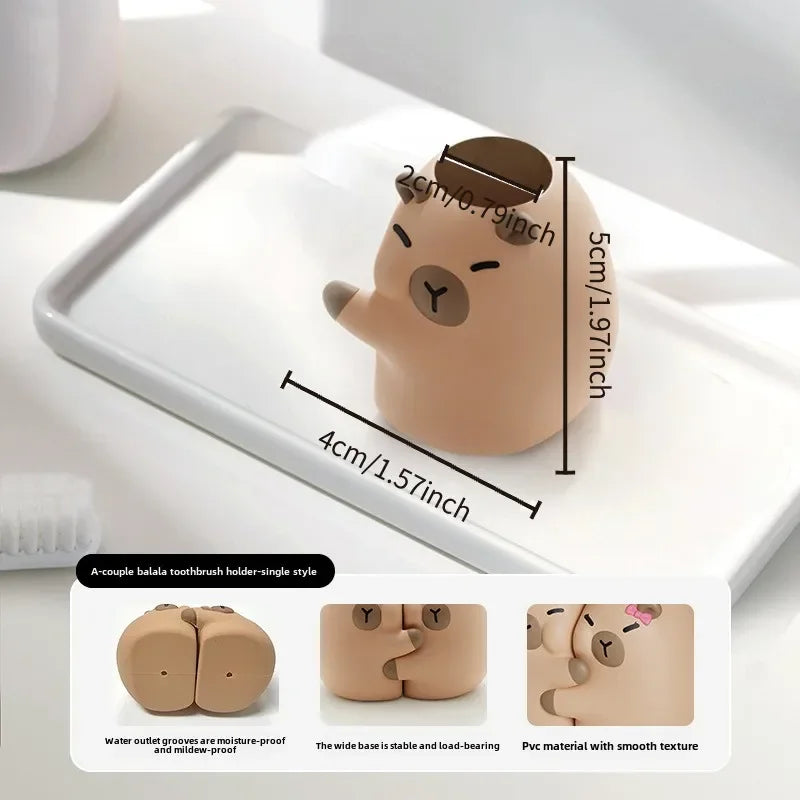 CapabalaPVCToothbrush Holder Bathroom Countertop Single or Double Toothbrush Storage Base Organizer Toothbrush Stand