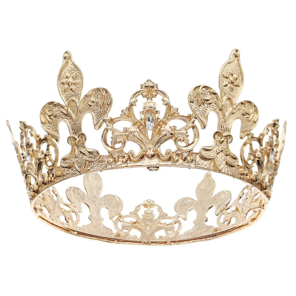 New Gold Alloy Large Round Crown Bridal Wedding Opening Ceremony Tiara Hair Accessories for Important Occasions Gift