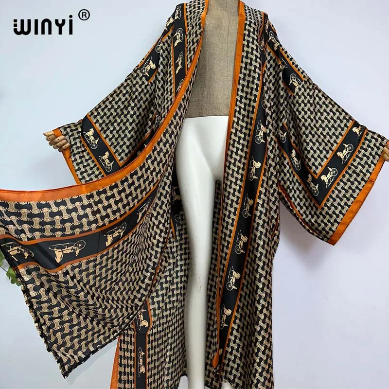 WINYI kimono Classic retro print Elegant beach outfits for women Summer Clothing swimsuits woman 2023 Cover up boho купальник