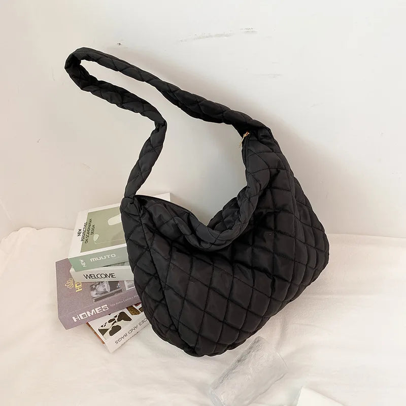 Women's Vintage Nylon Shoulder Underarm Bag Female Casual Waterproof Crossbody Hobo Bags for Lady Quilted Large Capacity Handbag