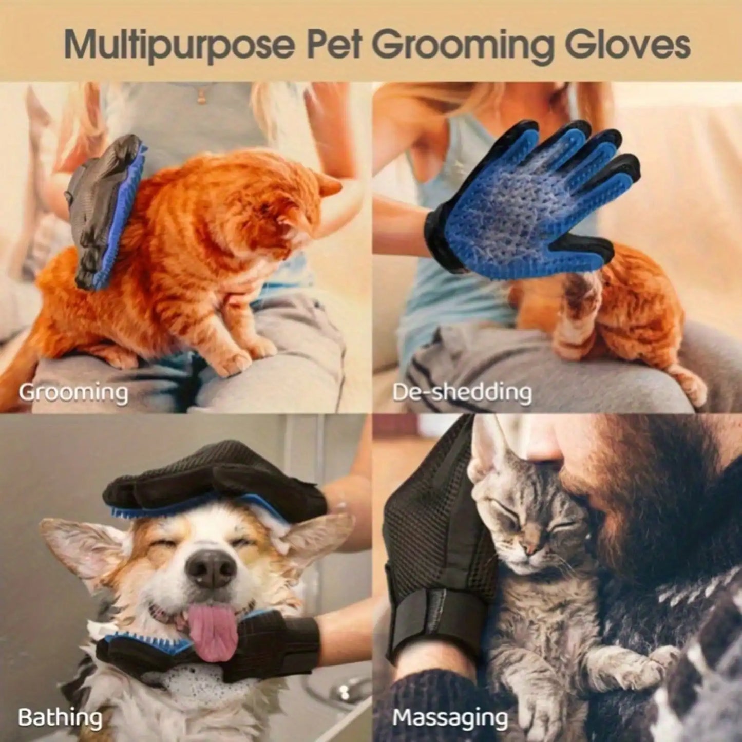 1pc 2-in-1 pet grooming glove brush, suitable for cats and dogs - hair removal gloves, with massage and grooming effects