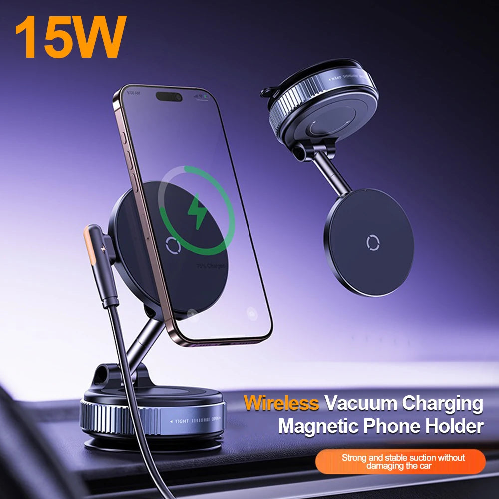 Magnetic Wireless Charger Foldable Car Phone Holder 15W Fast Charging Car Charger Holder For iPhone 16 15 14 13 Car Mount