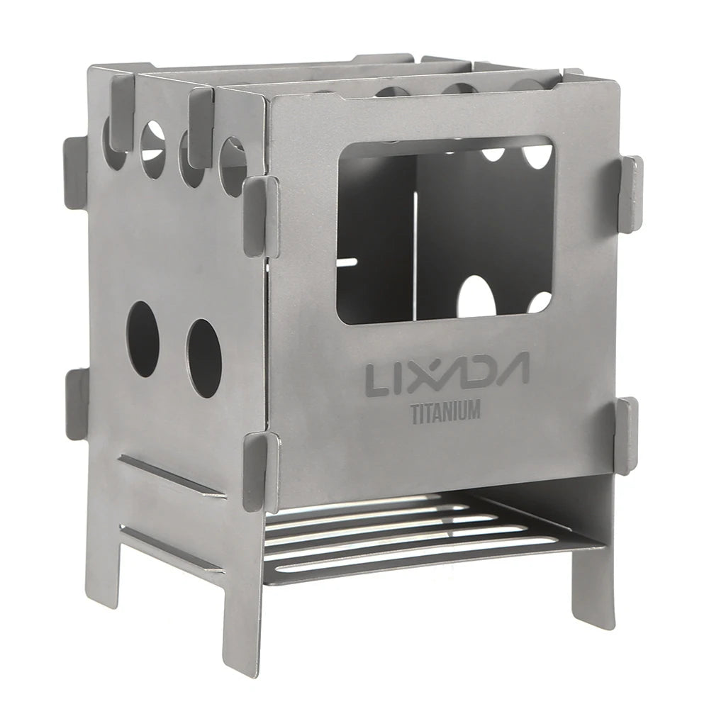 Stainless Steel / Ti Camping Stove Folding Wood Stove Outdoors Portable BBQ Barbecue Shelf Mini Charcoal Picnic Stove
