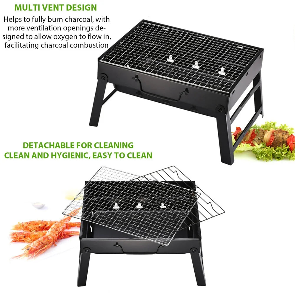 1Set Barbecue Charcoal Stove Portable Foldable Steel BBQ Grills for Outdoor Grilling Cooking Camping Hiking Picnics Tailgating