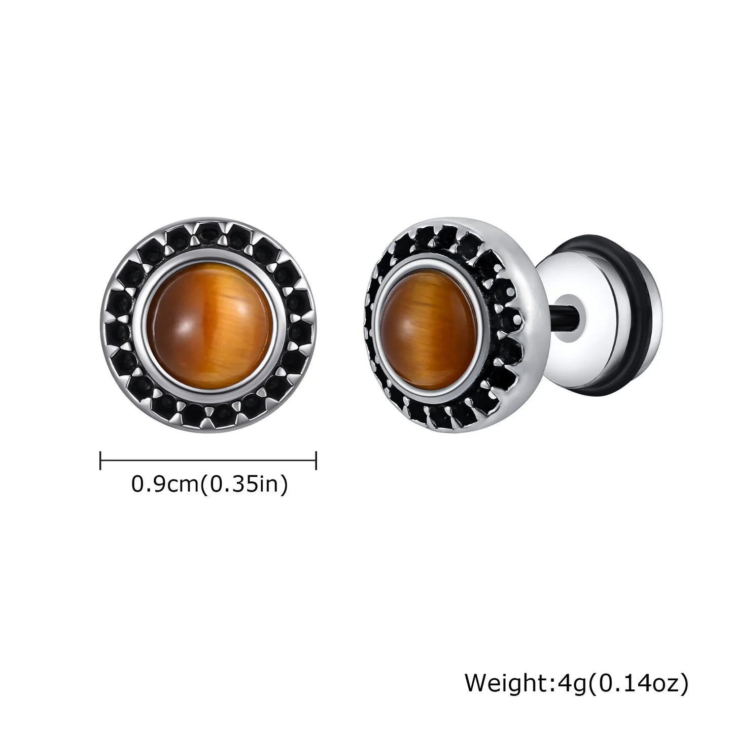 Vnox Vintage Punk Black Zircon Earrings for Men, Hypoallergenic Studs Jewelry, Stainless Steel Earrings 9mm Round Jewelry Gifts