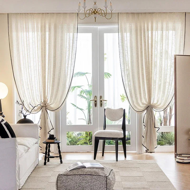 Curtains for Living Dining Room Bedroom French Translucent Opaque Linen Living Room Balcony Japanese