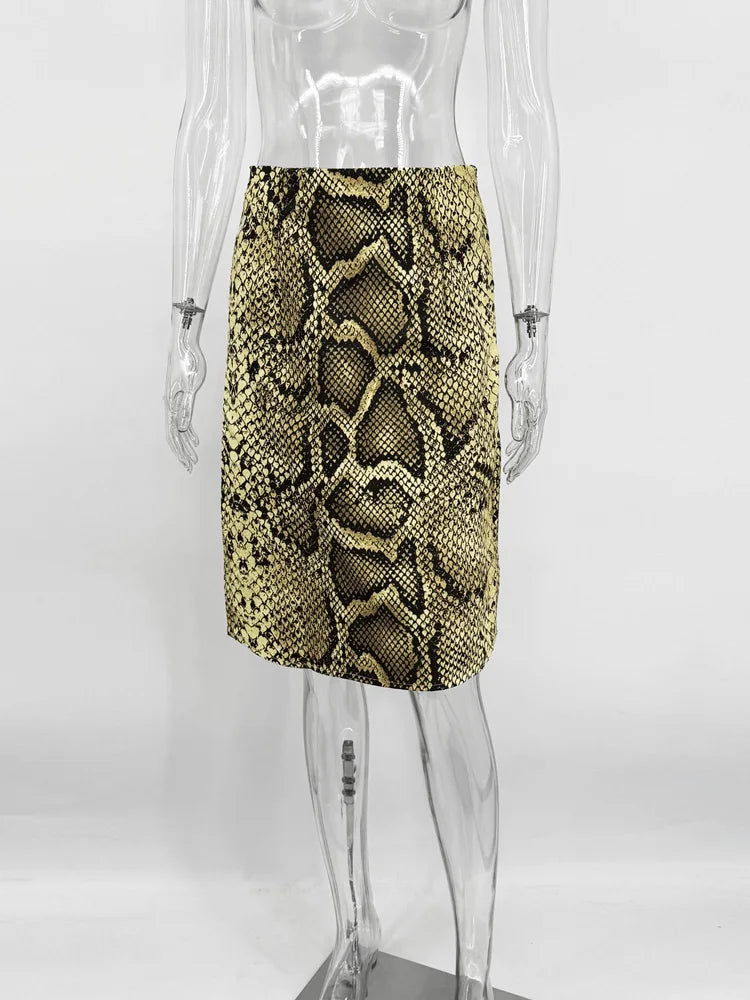 Tossy Snakeskin Printed Fashion Skirt Women's High Waist Slim Contrast Patchwork Commute Streetwear Female Vintage Y2k Skirt