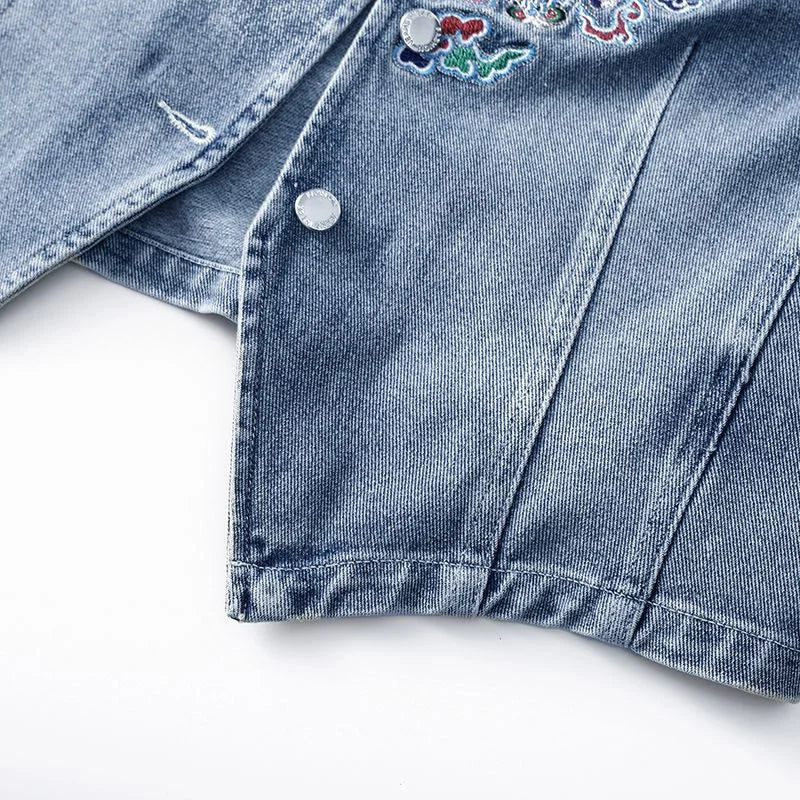 Embroidered thin denim vest jacket for women's 2024 summer new versatile women's top vest sleeveless jacket for spring Jeans Top