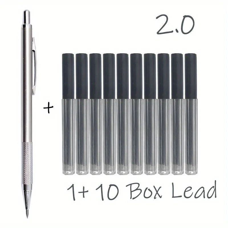 All Metal Mechanical Pencils 0.3, 0.5, 0.7, 0.9, 1.3 2.0Mm Lead Refills Art, Writing, Sketching Retractable Design