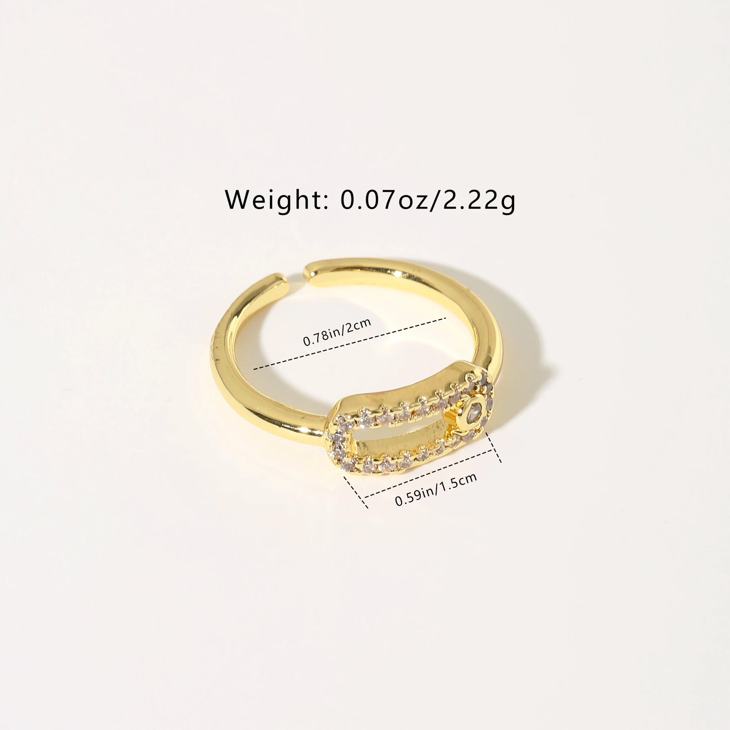 Golden Plated Open Adjustable Ring with Synthetic Zircon Paperclip Charm for Women Minimalist Trendy Statement Jewelry Gift