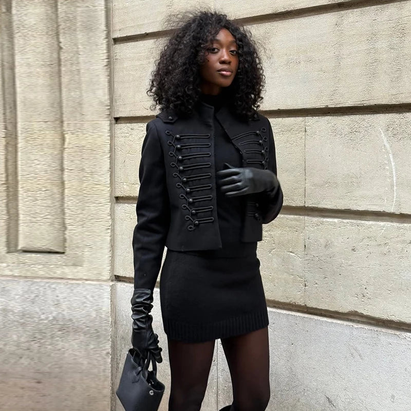 Vintage Cropped Napoleon Jacket Women Solid O-neck Long Sleeve Single Breasted Jackets Female 2026 Spring Lady Chic Outwear New