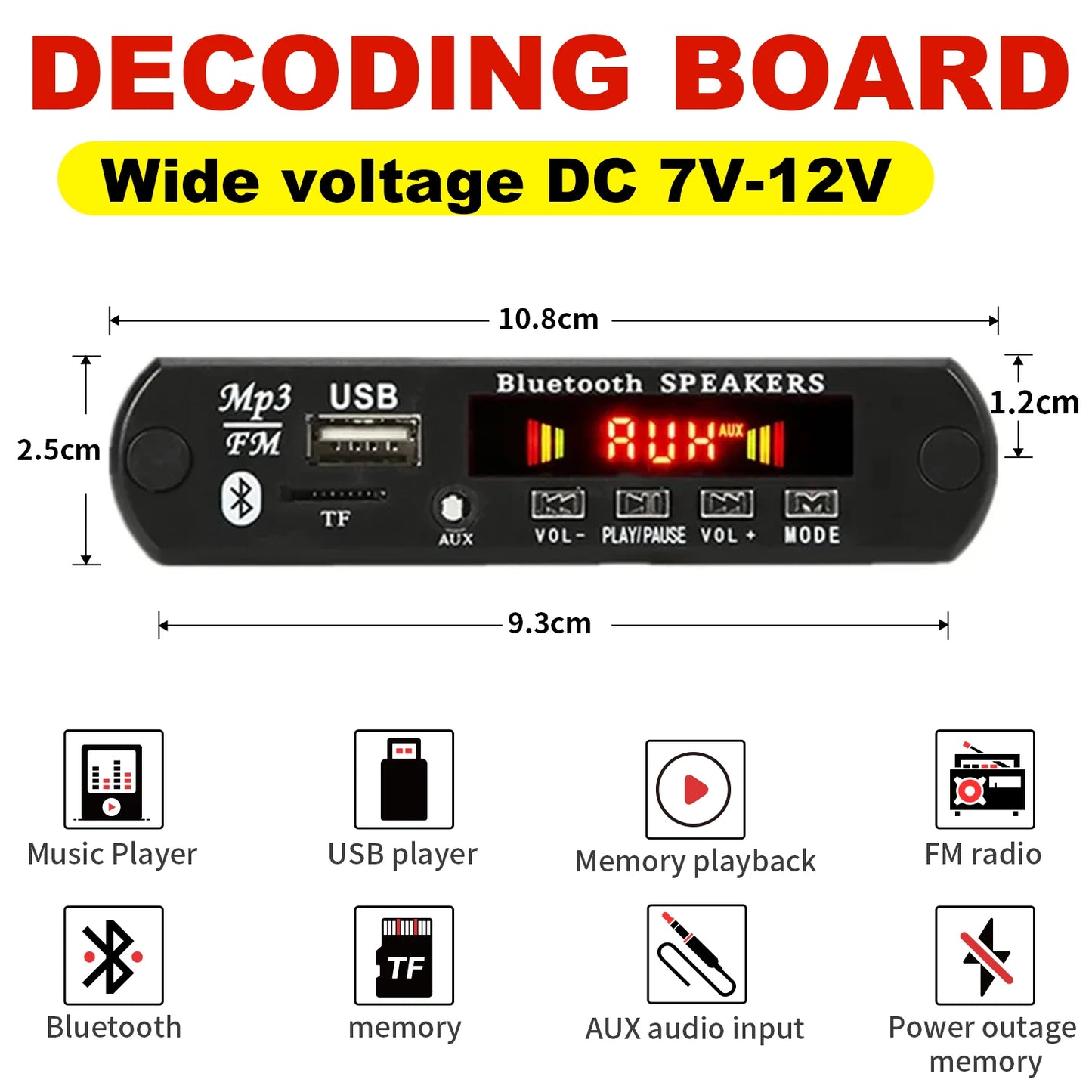 26PCS Bluetooth 5.0 MP3 WMA WAV APE Decoder Board DC 12V Handsfree Car Audio Mic USB AUX TF FM Radio Mp3 Music Player Speaker