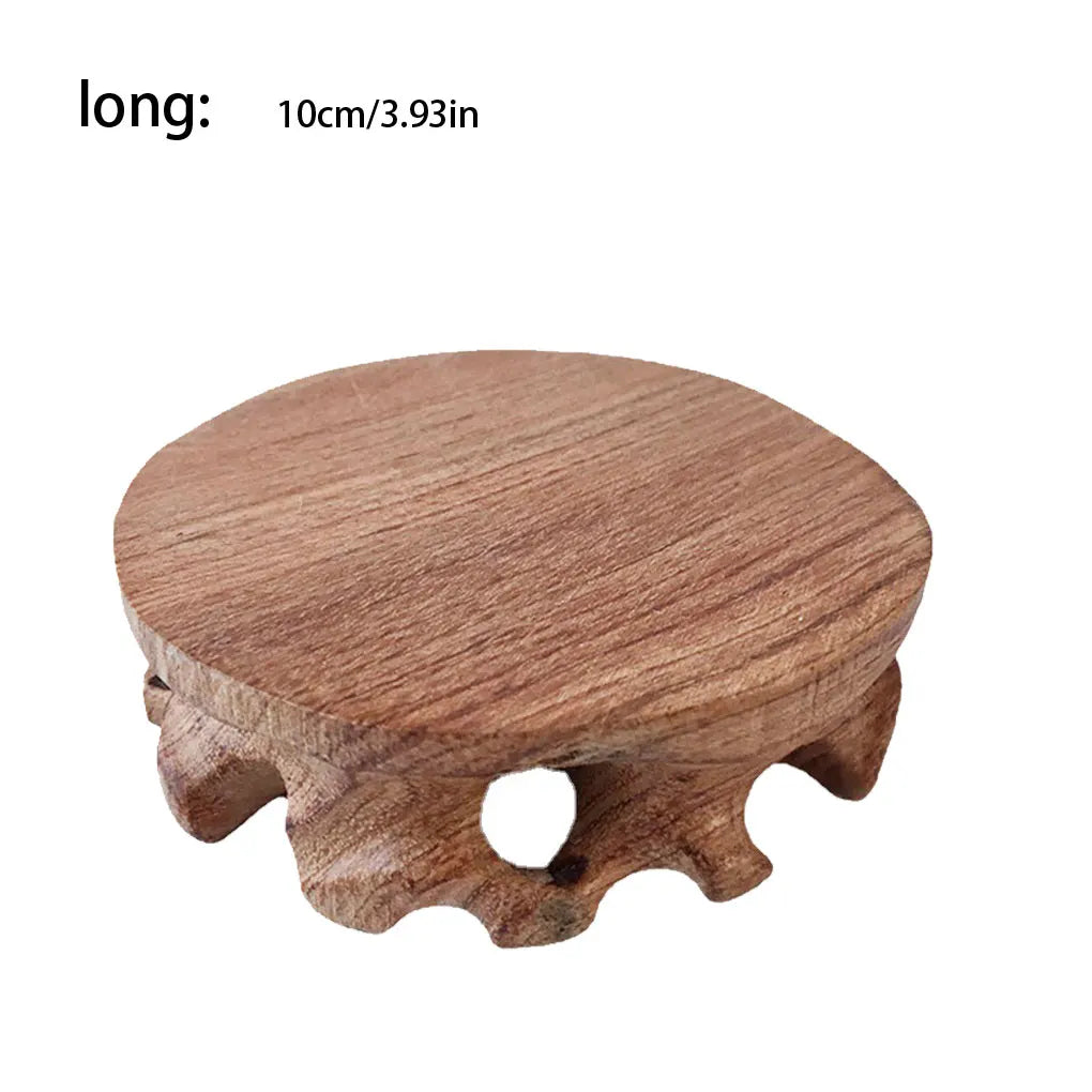 Round Wooden Stool Base Smooth Vintage Exquisite Figurines Stand Clear Texture Sturdy Pedestal Craft Home Stores