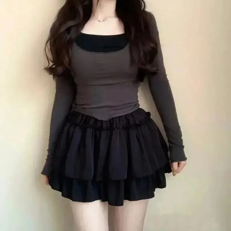 Summer Kawaii White Ruflles Skirt Women Fashion Slim Fit Chiffon Mini Skirts Giris Y2k All Match Elastic High Waist Black Faldas